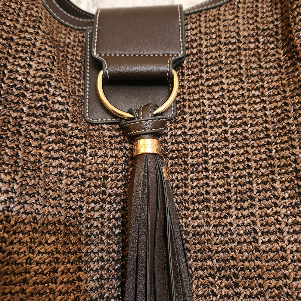 Carpisa NWOT Italian Style Brown Woven Shoulder Purse - Picture 2 of 16